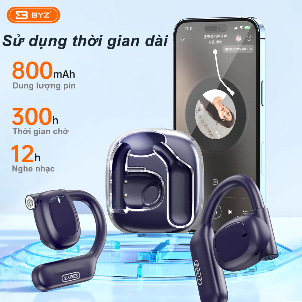 Tai nghe bluetooth không dây không nhét tai BYZ S600 có micro chống Ồn Pin lâu 800mAh