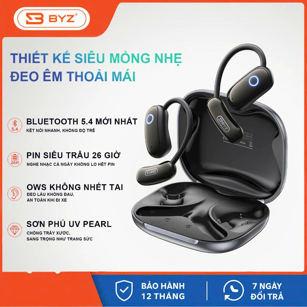 Tai Nghe Bluetooth Kẹp Tai BYZ S625 Open Ear không nhét tai, đeo êm Pin 30H Thể Thao
