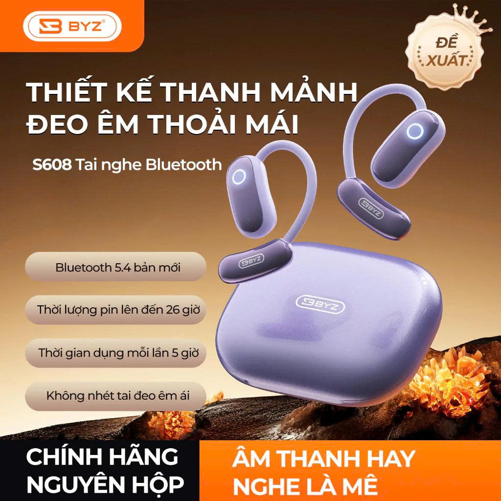 Tai Nghe Bluetooth Kẹp Tai BYZ S625 Open Ear không nhét tai, đeo êm Pin 30H Thể Thao