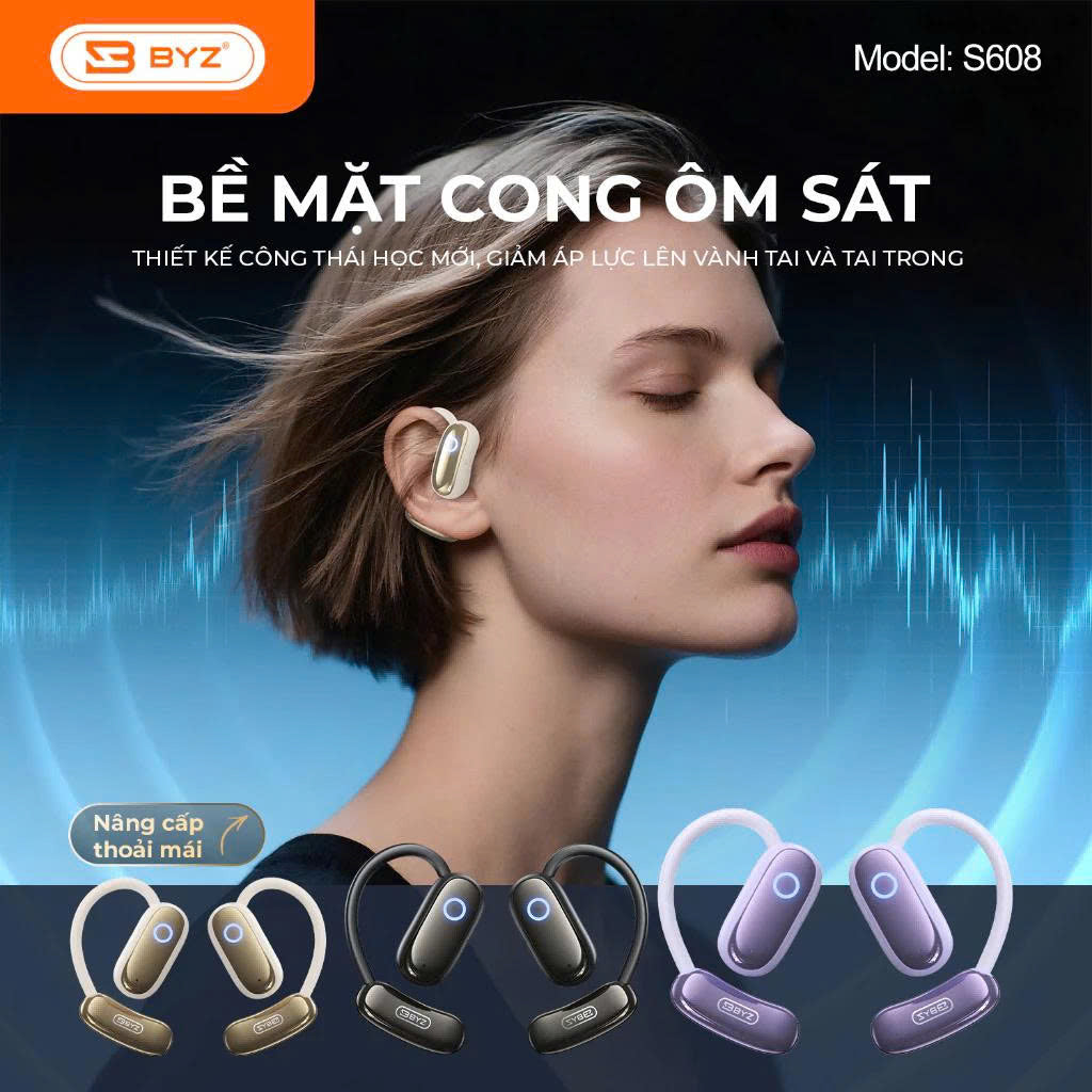 Tai Nghe Bluetooth Kẹp Tai BYZ S625 Open Ear không nhét tai, đeo êm Pin 30H Thể Thao