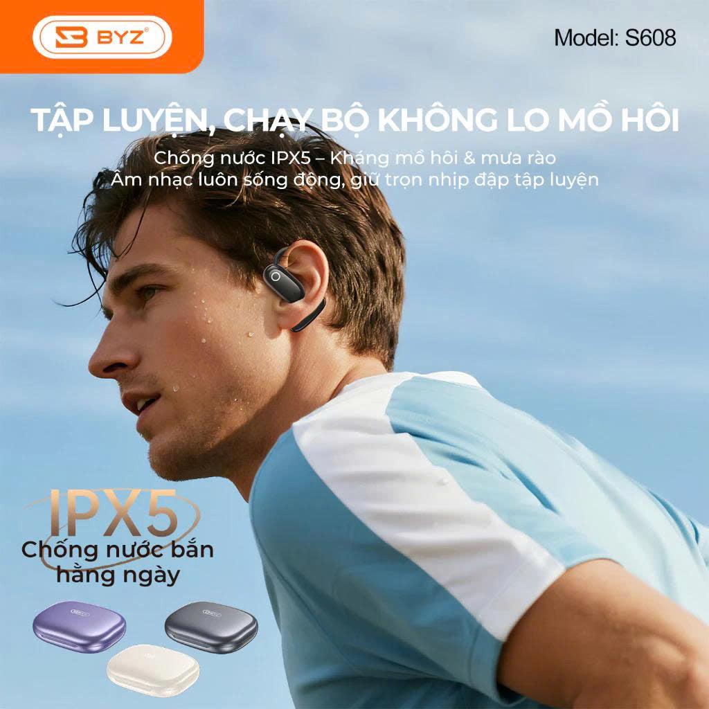 Tai Nghe Bluetooth Kẹp Tai BYZ S625 Open Ear không nhét tai, đeo êm Pin 30H Thể Thao