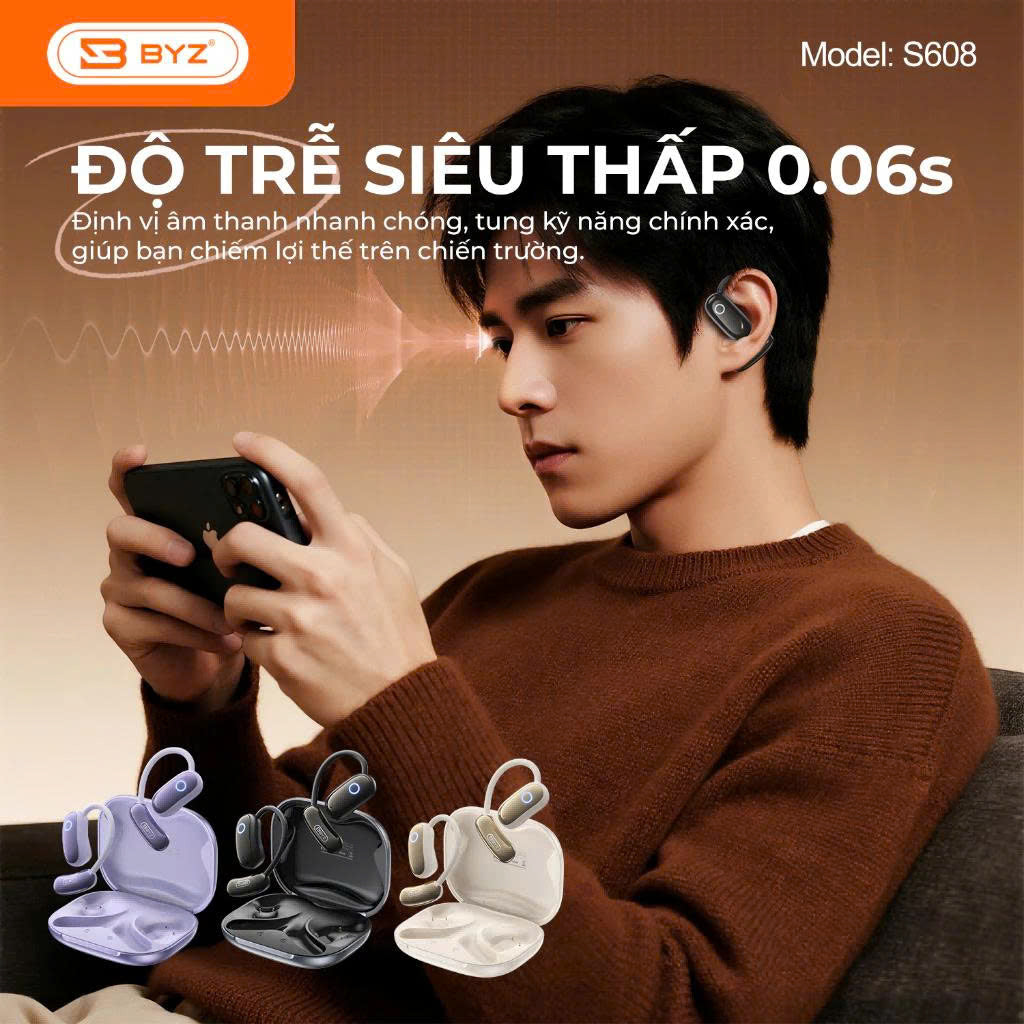 Tai Nghe Bluetooth Kẹp Tai BYZ S625 Open Ear không nhét tai, đeo êm Pin 30H Thể Thao