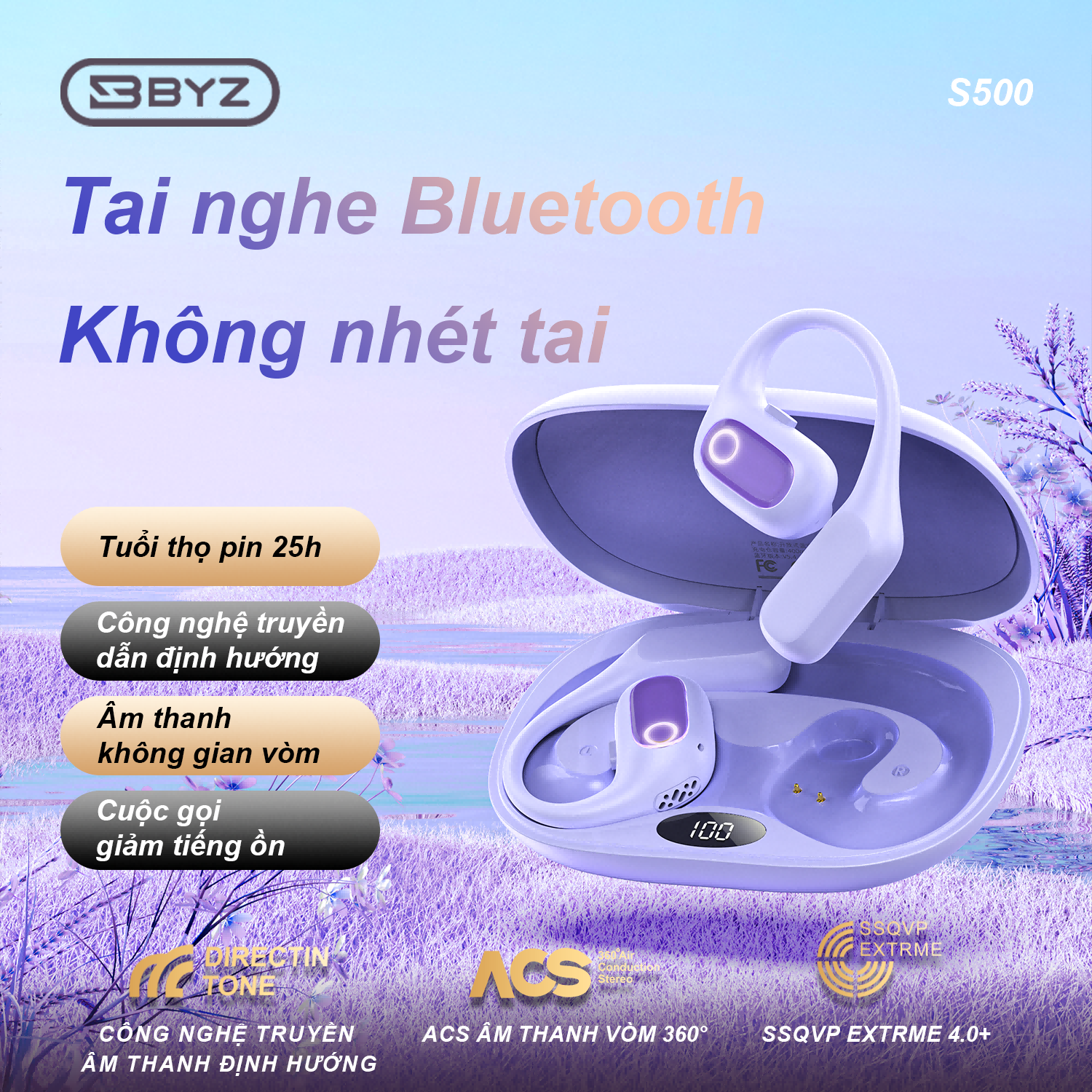 Tai nghe bluetooth không dây không nhét tai BYZ S500 có micro âm thanh vòm