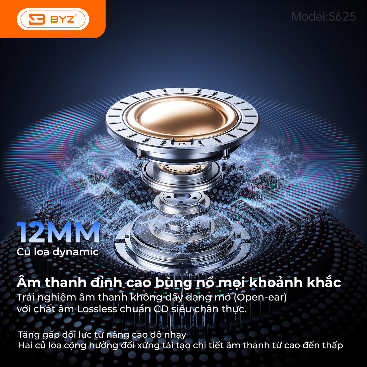 Tai Nghe Bluetooth Kẹp Tai BYZ S625 Open Ear không nhét tai, đeo êm Pin 30H Thể Thao