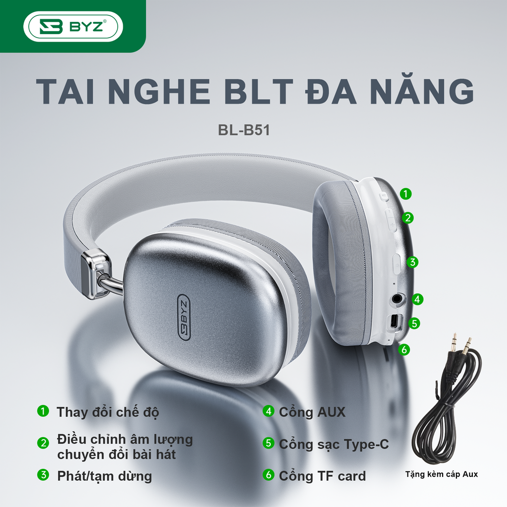 BYZ B51 tai nghe Bluetooth chụp tai có thể sử dụng thẻ nhớ