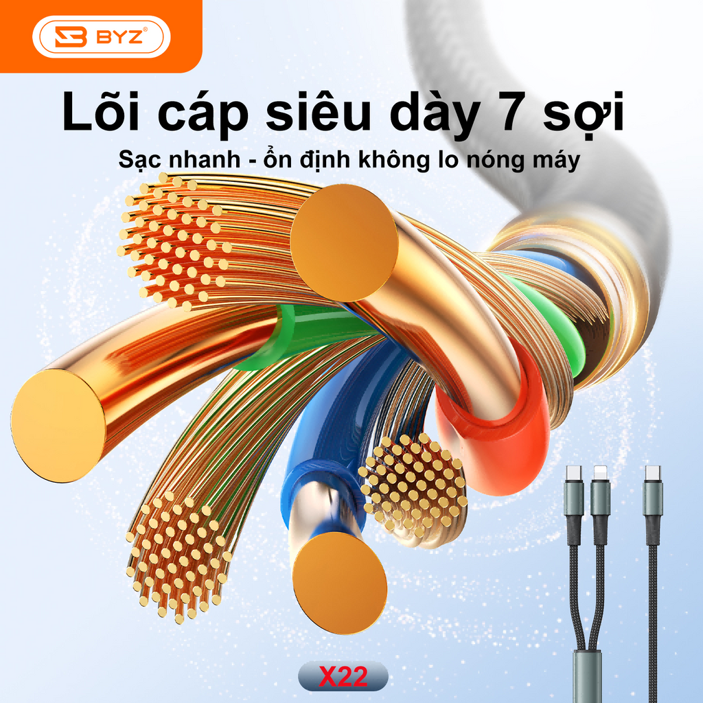 Dây sạc nhanh 2 trong 1 BYZ X22, sạc nhanh công suất cao tương thích nhiều thiết bị