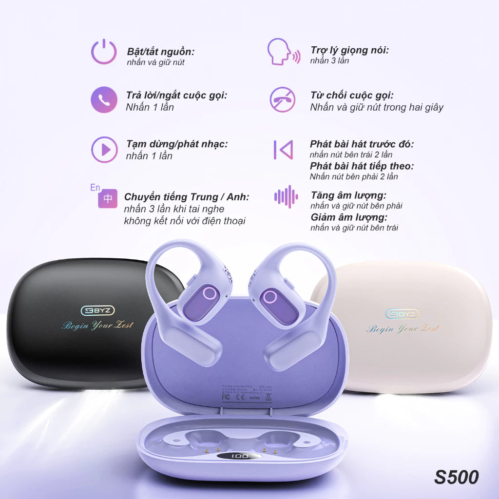 BYZ S500pro Tai nghe Bluetooth dịch thuật thông minh có âm thanh vòm và pin lâu