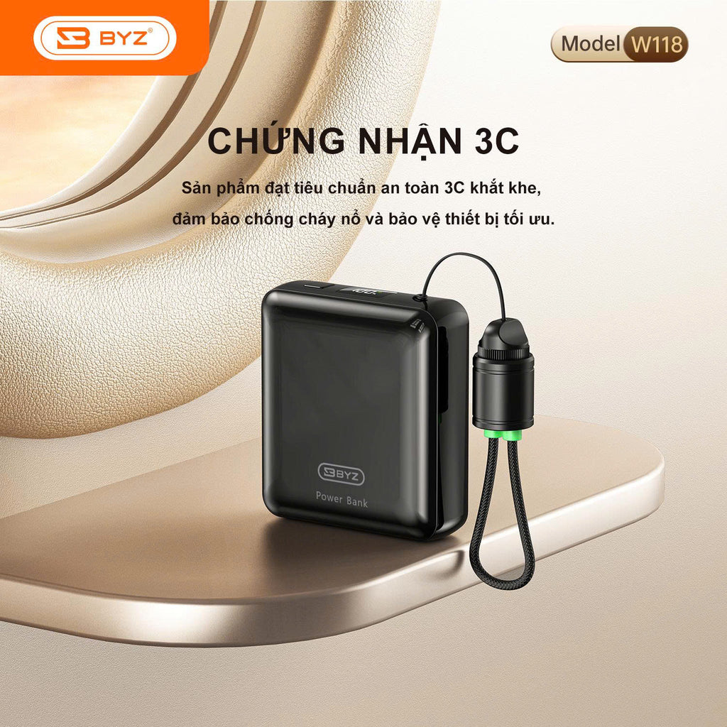 BYZ W118 Pin Sạc Dự Phòng Mini 10000mAh Sạc Siêu Nhanh Tích Hợp Cáp Type C Được Mang Lên Máy Bay