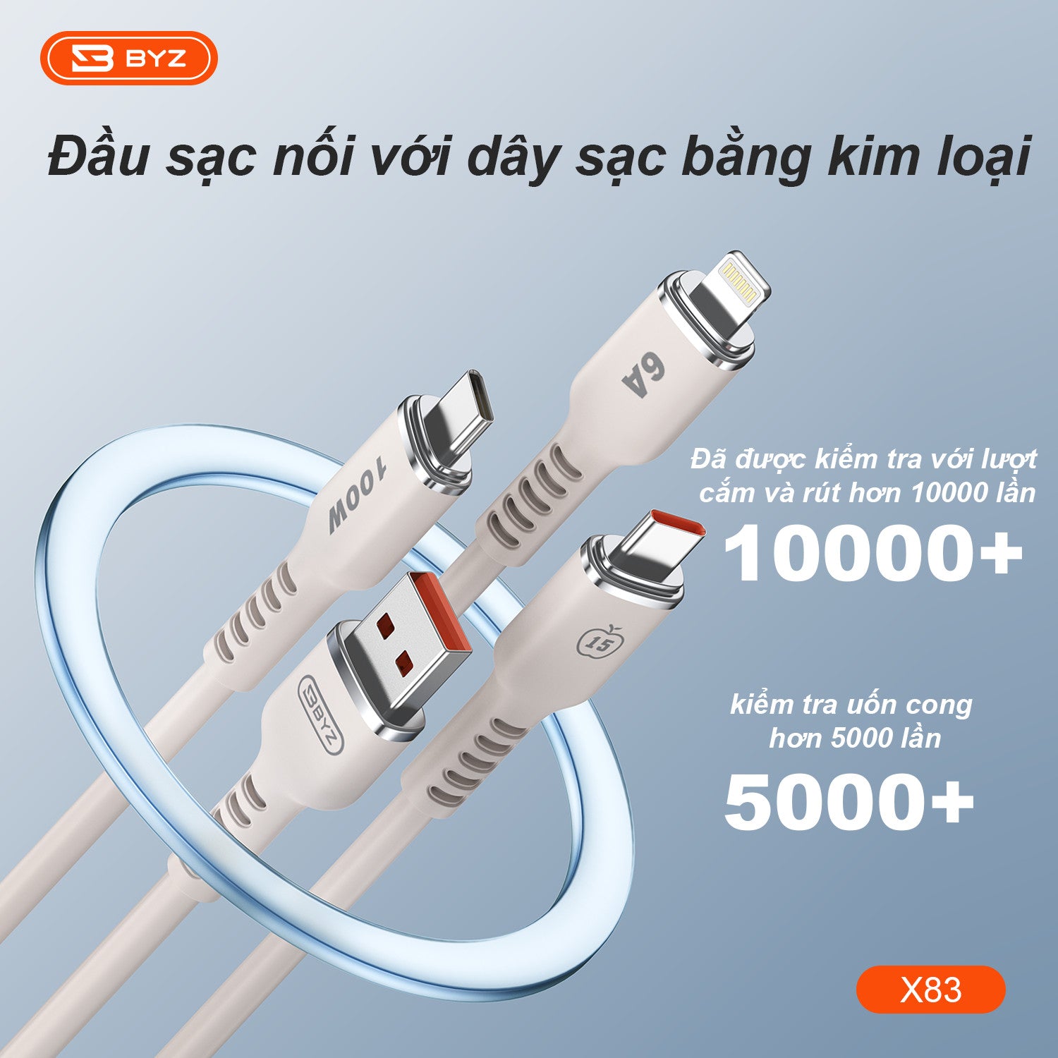 Dây sạc 3 trong 1 BYZ X83 công suất cao 100W