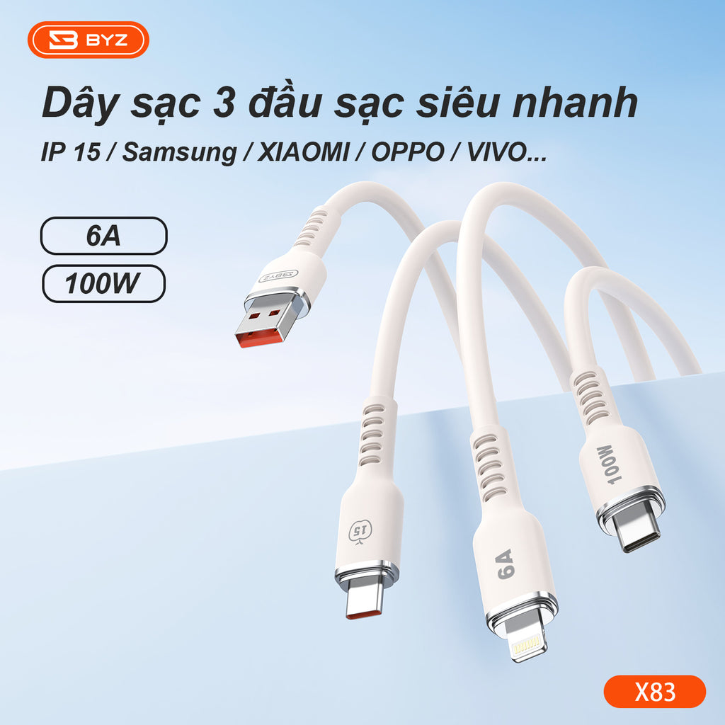 Dây sạc 3 trong 1 BYZ X83 công suất cao 100W