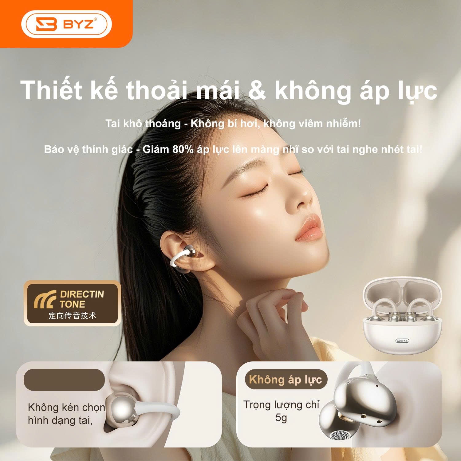 Tai nghe bluetooth không đây BYZ S607 pro tai nghe kẹp tai thể thao pin trâu chính hãng